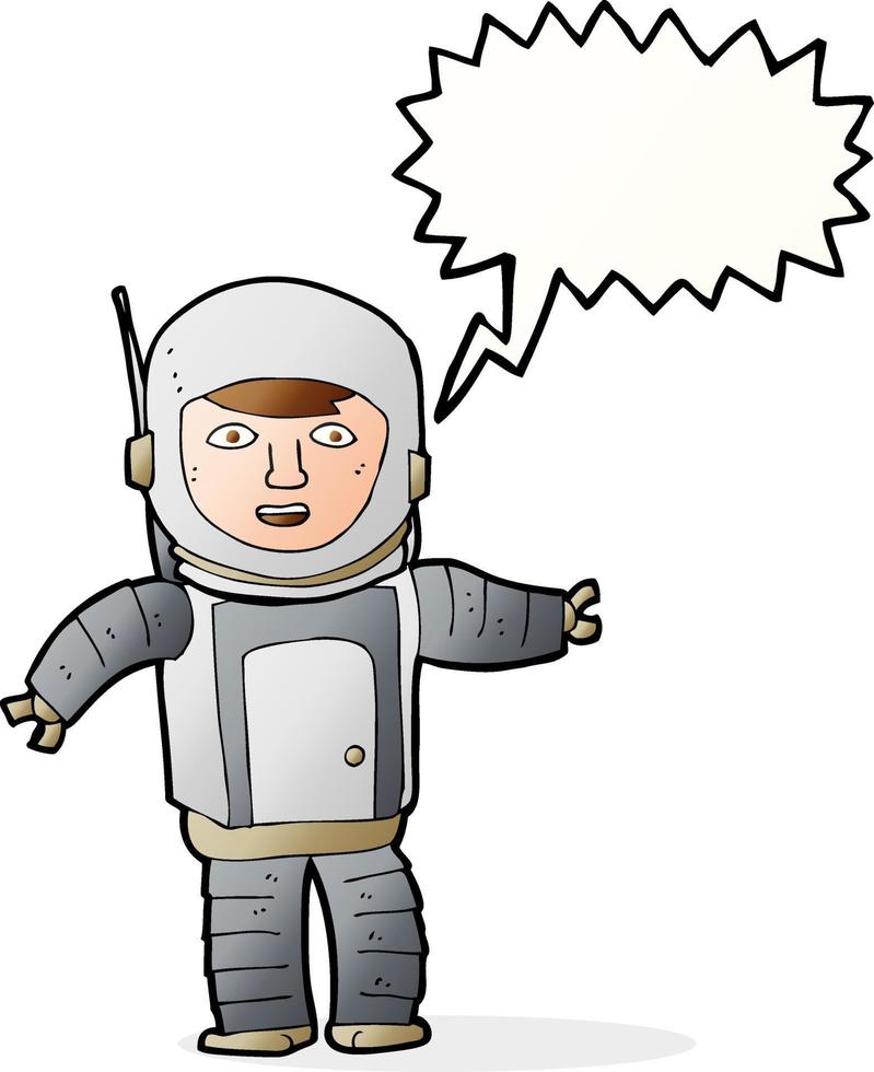 astronauta de dibujos animados con burbujas de discurso vector