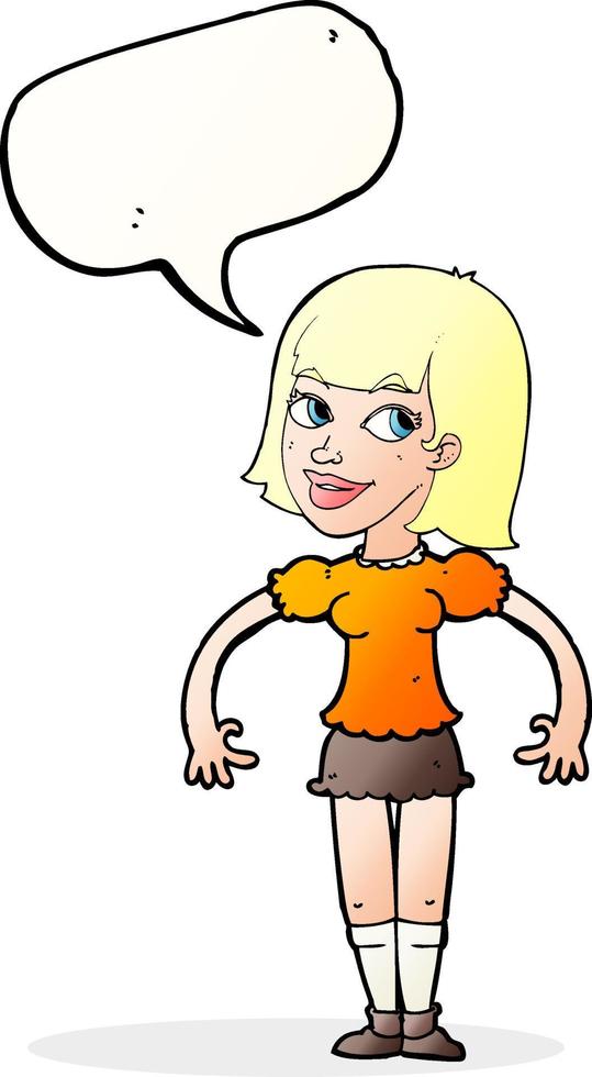 cartoon woman shrugging shoulders with speech bubble vector