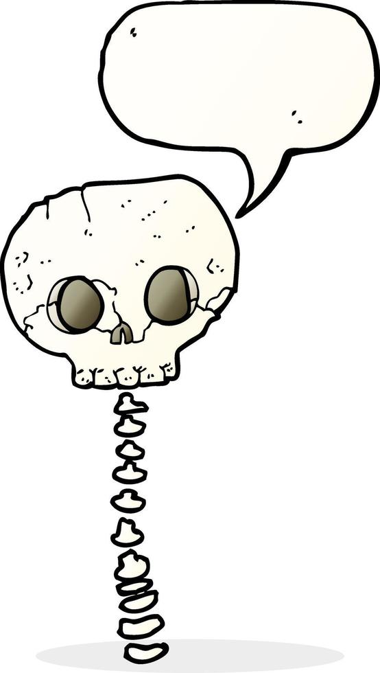 cartoon spooky skull and spine with speech bubble vector