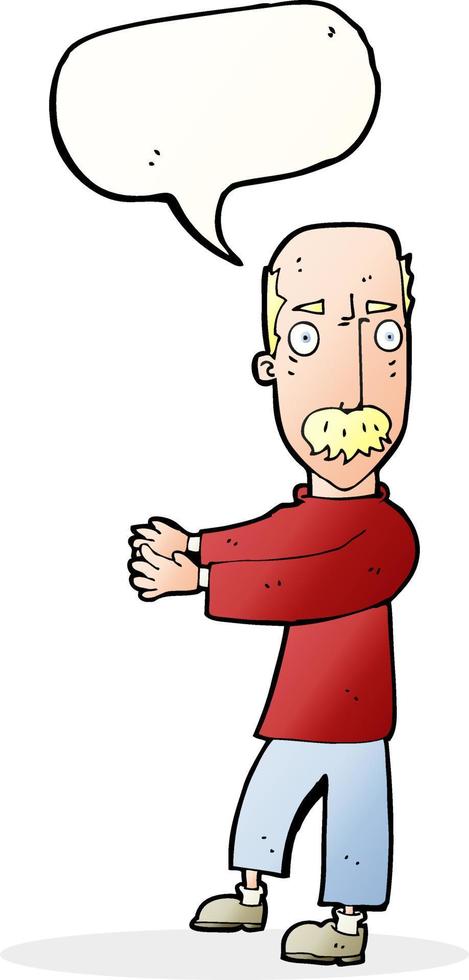 cartoon balding man explaining with speech bubble vector