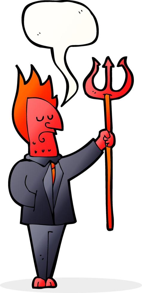 cartoon devil with pitchfork with speech bubble vector