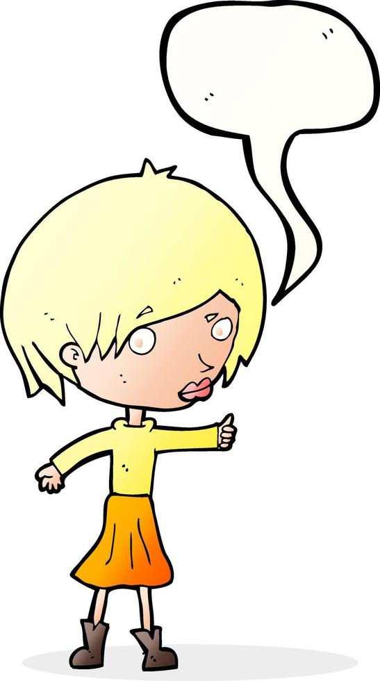 cartoon woman raising eyebrow with speech bubble vector