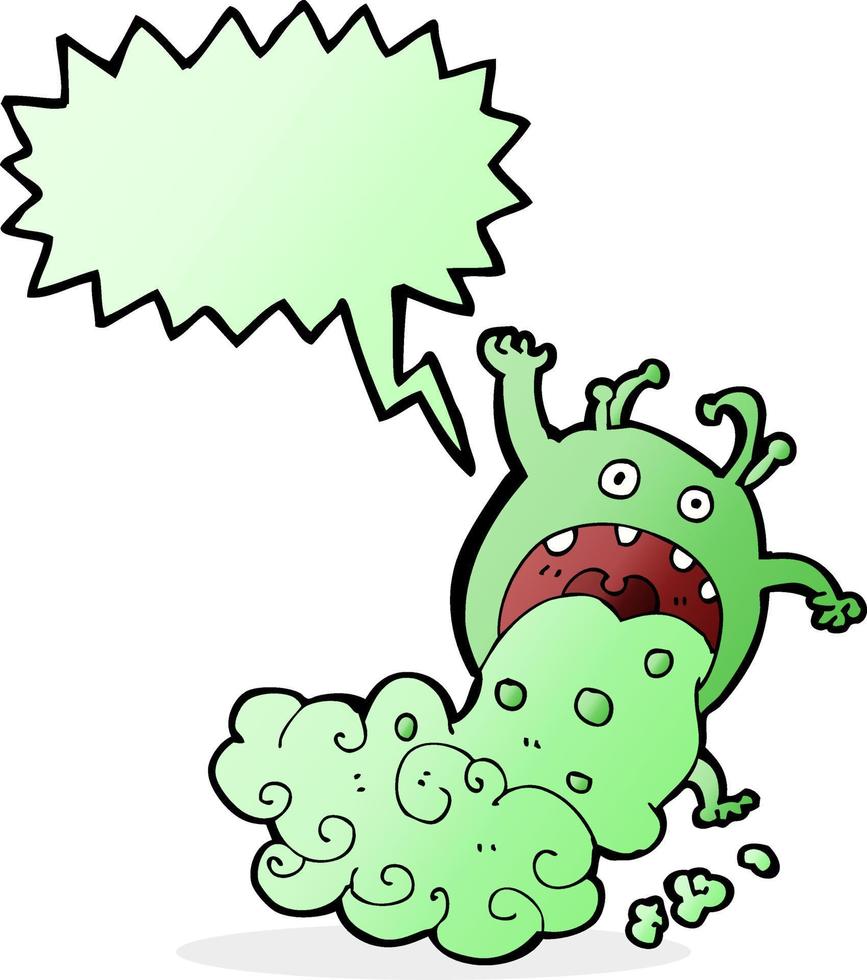 cartoon gross monster being sick with speech bubble vector