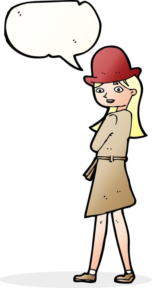 cartoon female spy with speech bubble vector