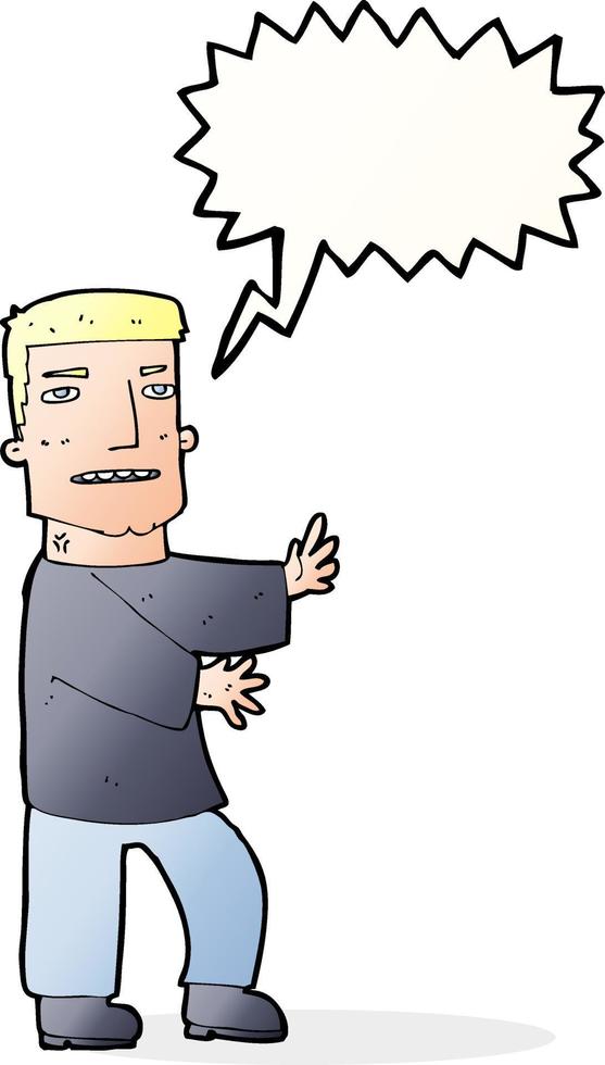 cartoon man gesturing with speech bubble vector