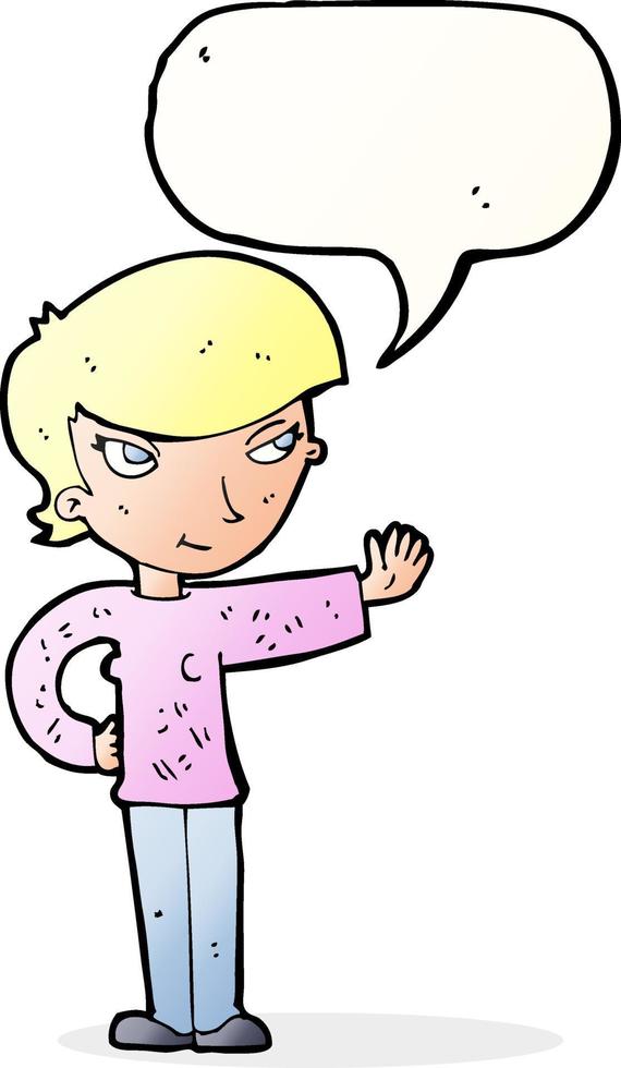 cartoon woman waving with speech bubble vector