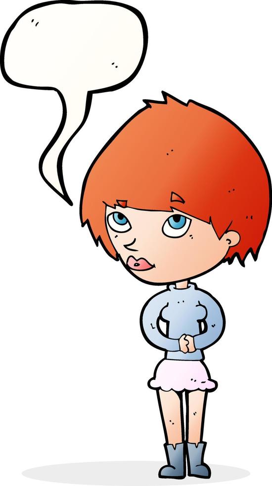 cartoon nervous woman with speech bubble vector