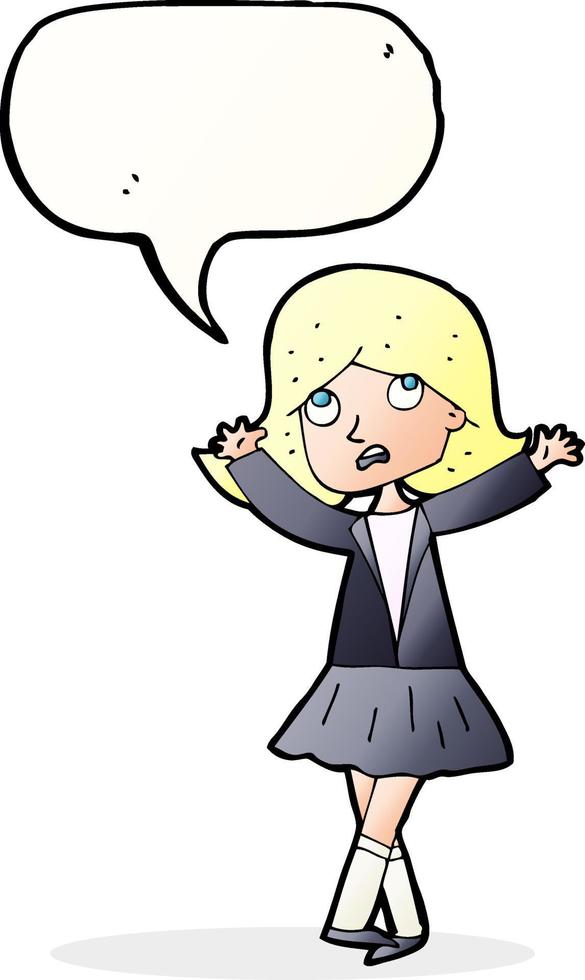 cartoon unhappy girl with speech bubble vector