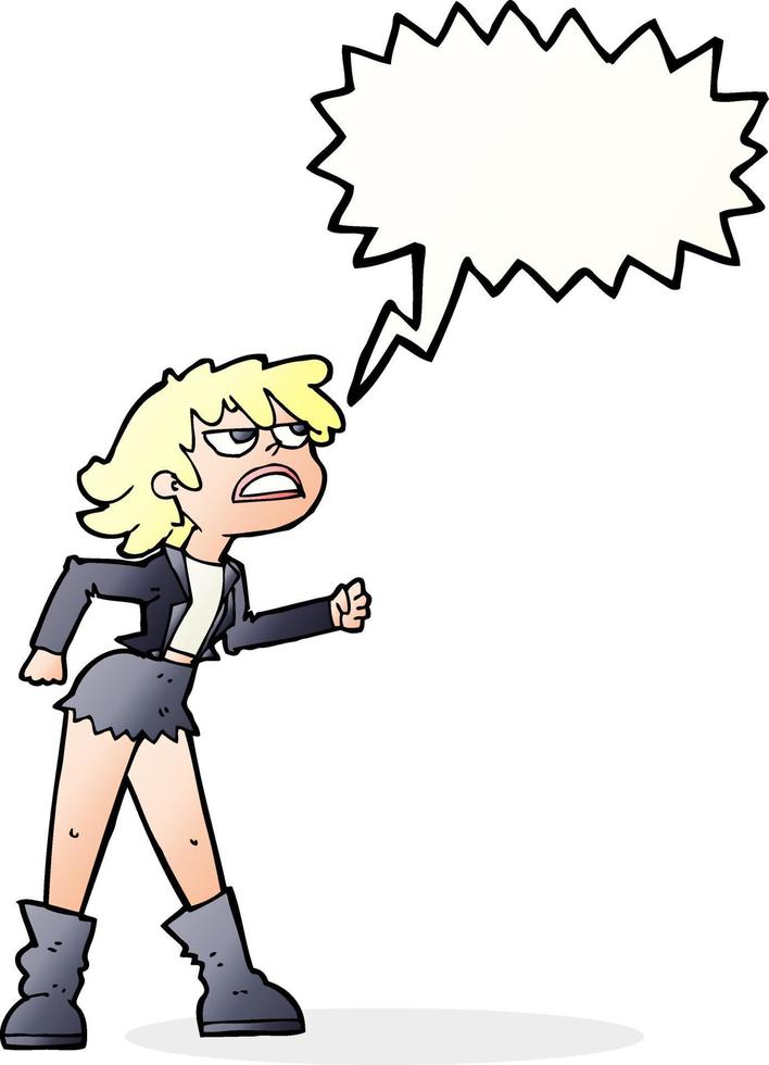 cartoon angry biker girl with speech bubble vector