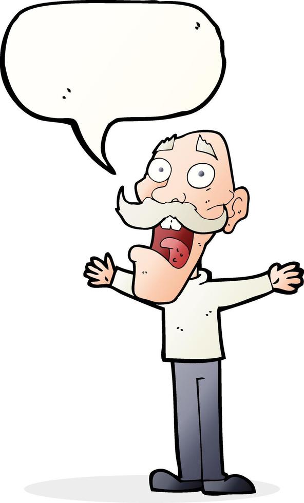 cartoon stressed old man with speech bubble vector