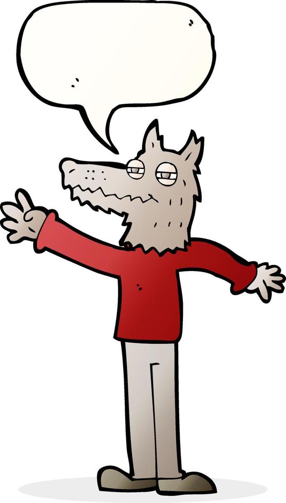 cartoon waving wolf with speech bubble vector