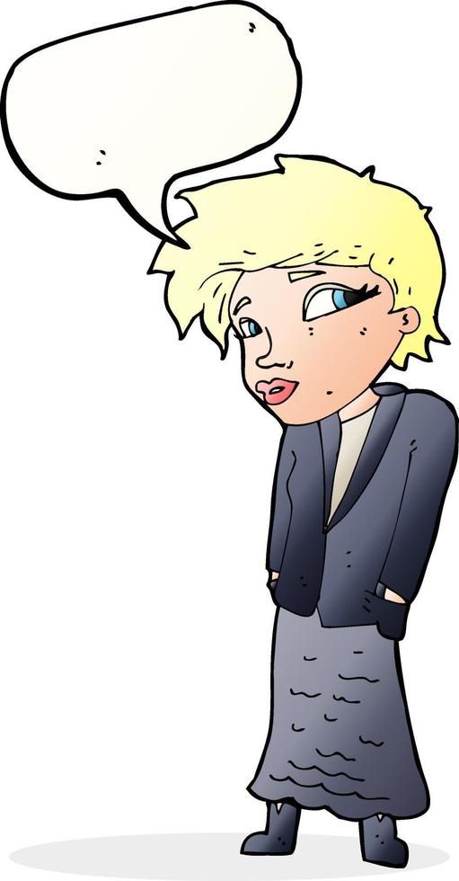 cartoon woman with hands in pockets with speech bubble vector