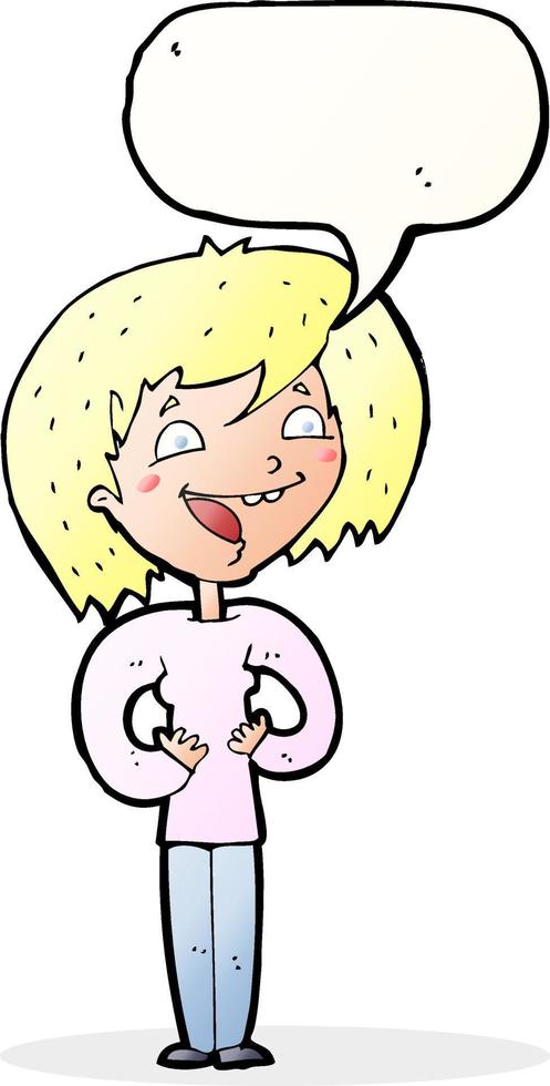 cartoon excited woman with speech bubble vector