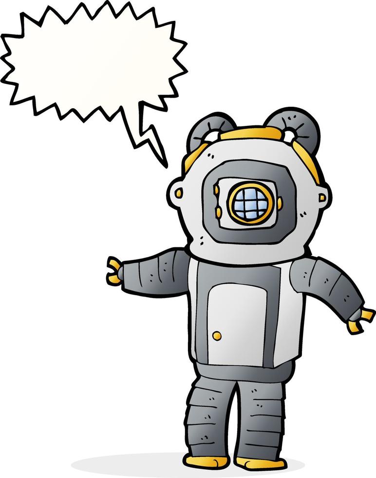 cartoon deep sea diver  with speech bubble vector