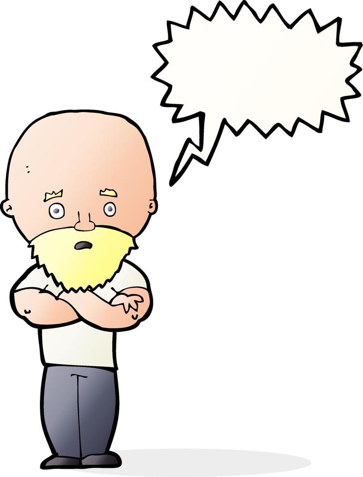 cartoon shocked bald man with beard with speech bubble vector