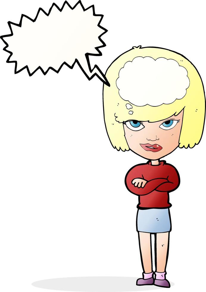 cartoon woman with folded arms imagining with speech bubble vector
