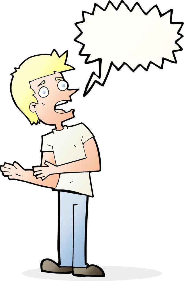 cartoon man making excuses with speech bubble vector