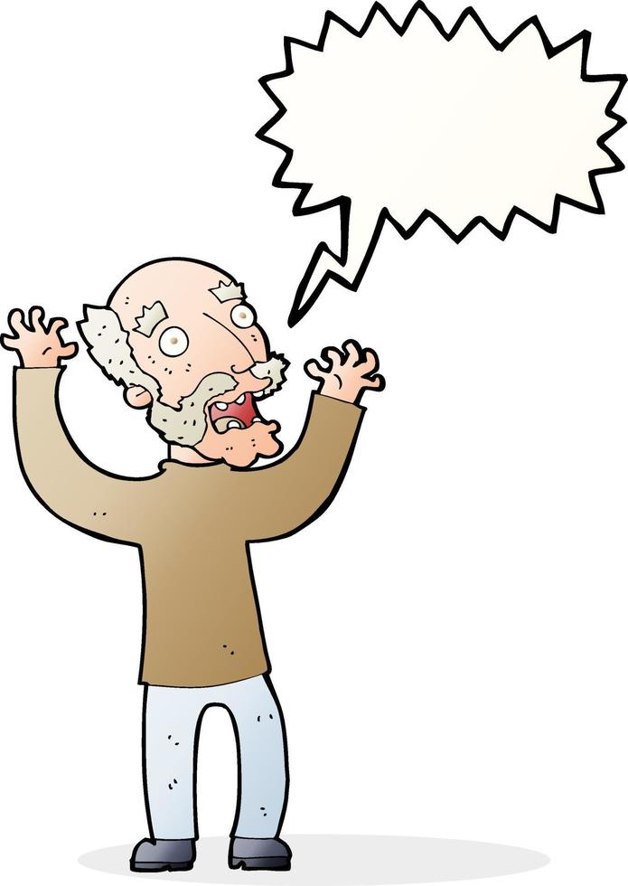 cartoon terrified old man with speech bubble vector
