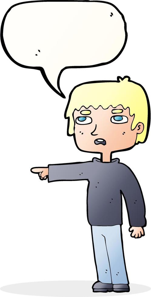 cartoon boy pointing with speech bubble vector
