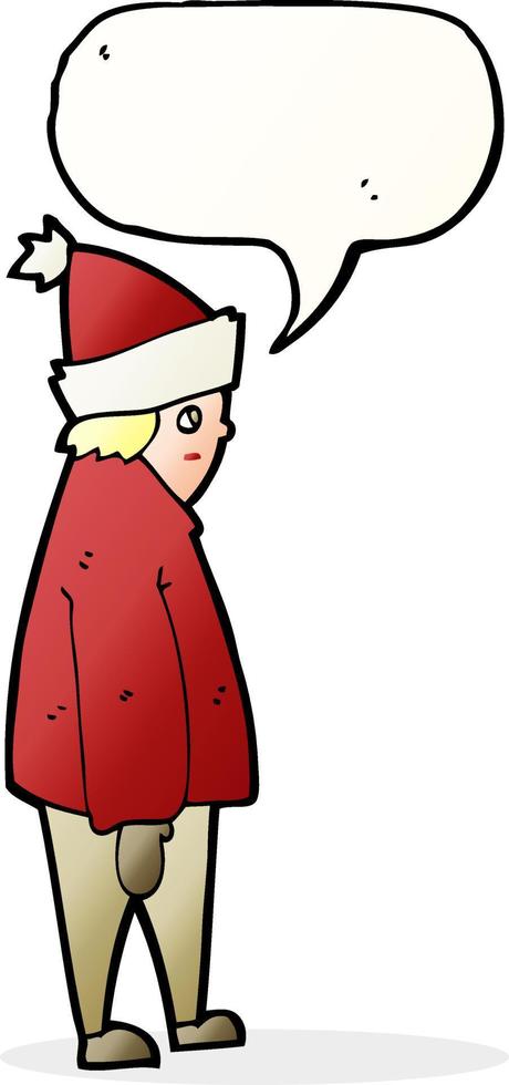 cartoon person in winter clothes with speech bubble vector