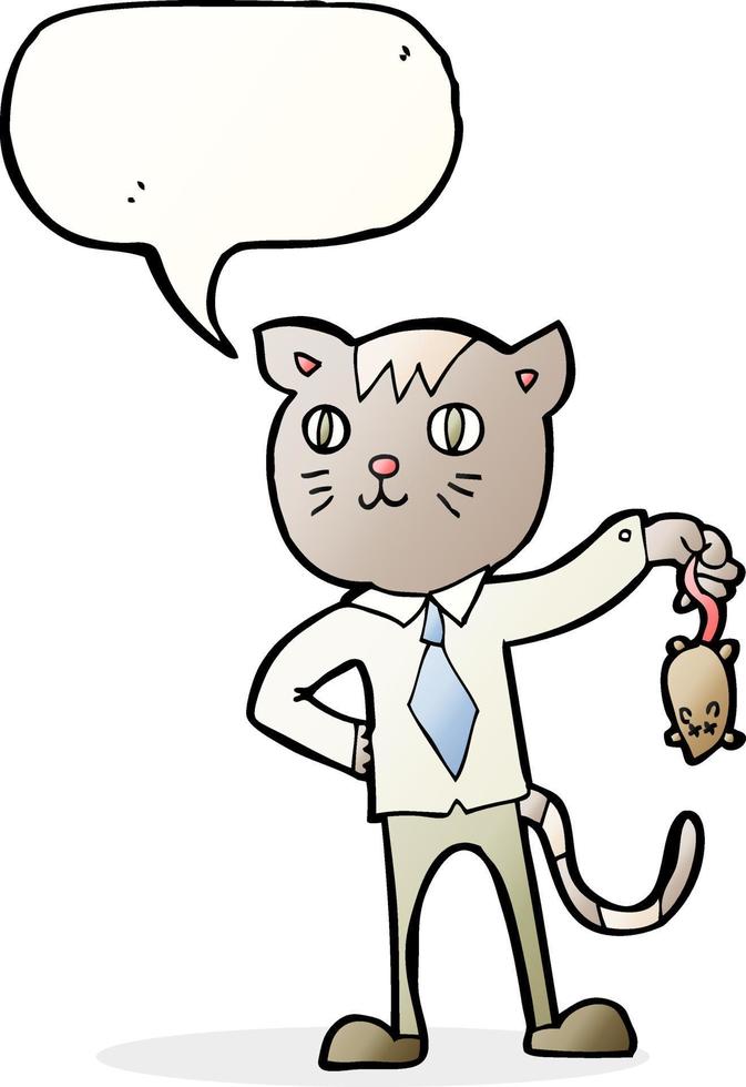 cartoon business cat with dead mouse with speech bubble vector