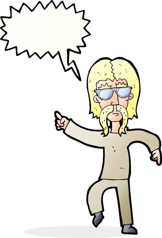 cartoon hippie man wearing glasses with speech bubble vector