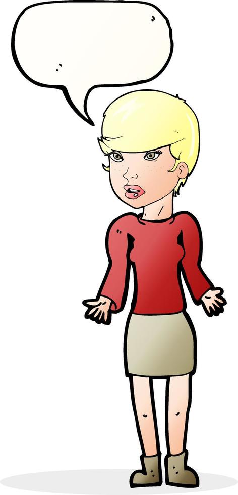 cartoon confused woman with speech bubble vector