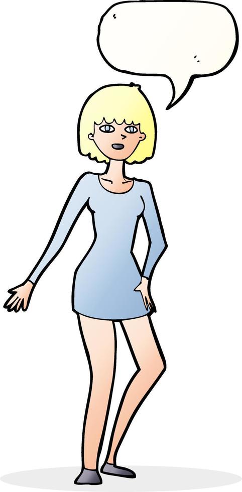 cartoon woman in dress with speech bubble vector