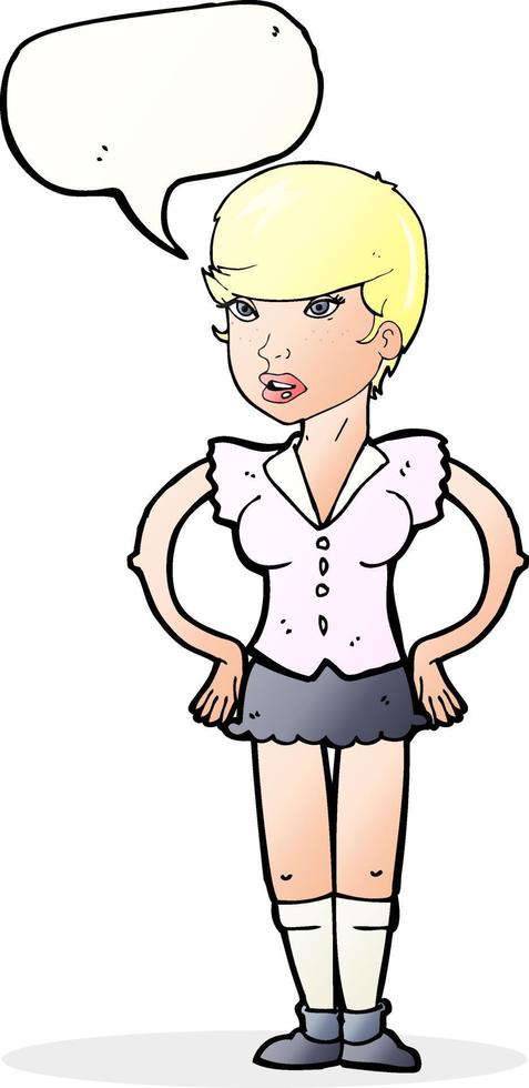 cartoon woman with hands on hips with speech bubble vector