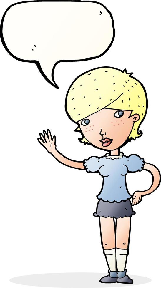 cartoon girl waving with speech bubble vector