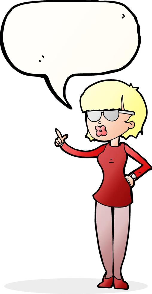 cartoon woman wearing spectacles with speech bubble vector