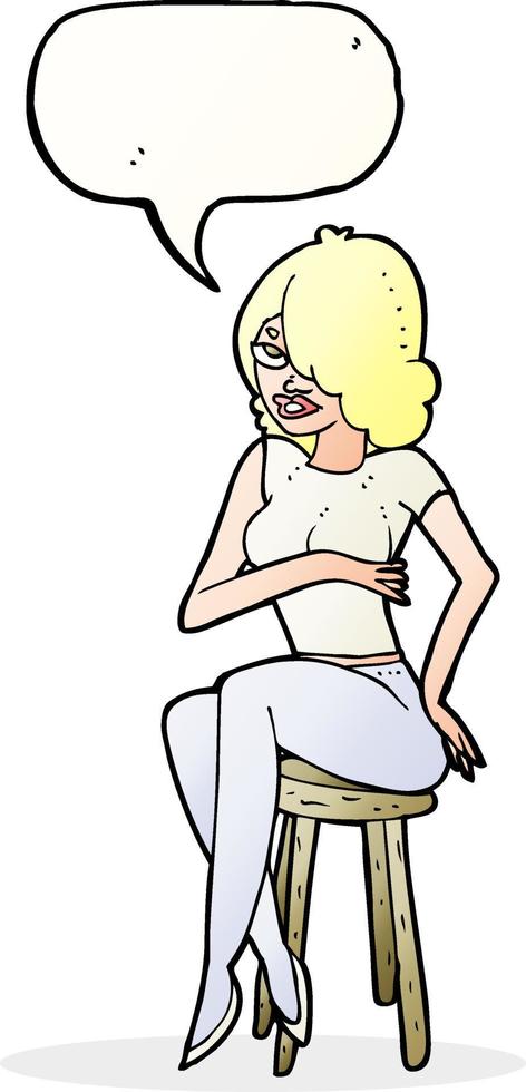 cartoon woman sitting on bar stool with speech bubble vector