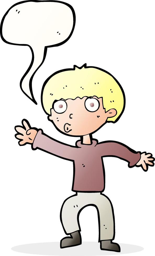 cartoon boy waving warning with speech bubble vector