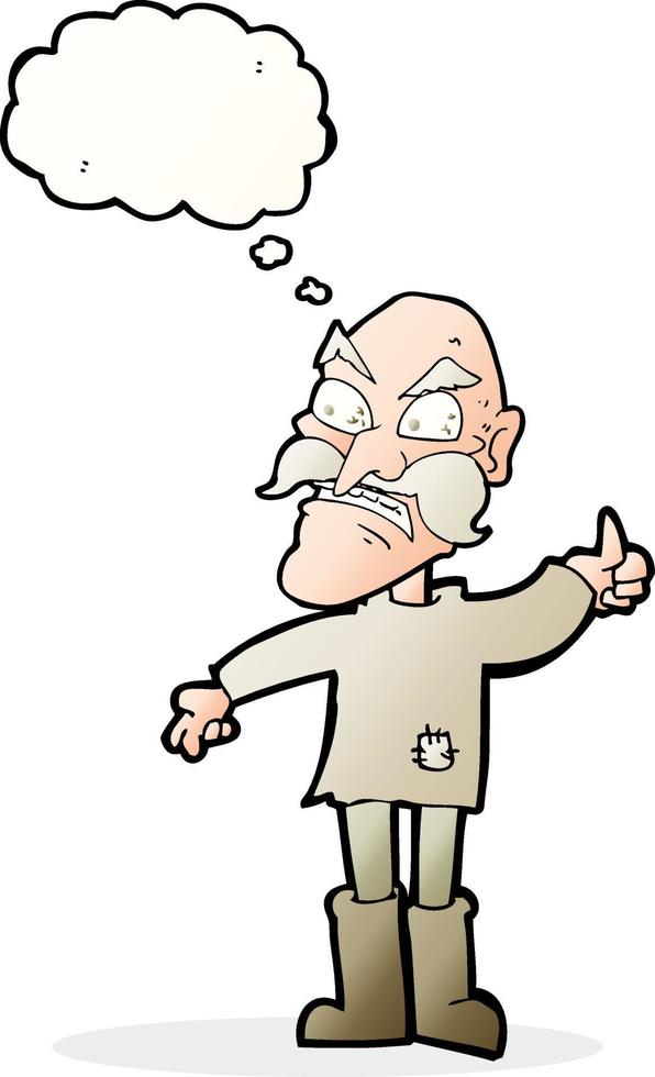 cartoon angry old man in patched clothing with speech bubble vector