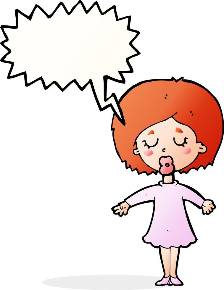 cartoon woman in dress with speech bubble vector