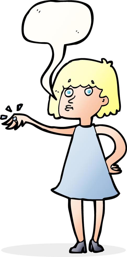 cartoon woman showing off engagement ring with speech bubble vector