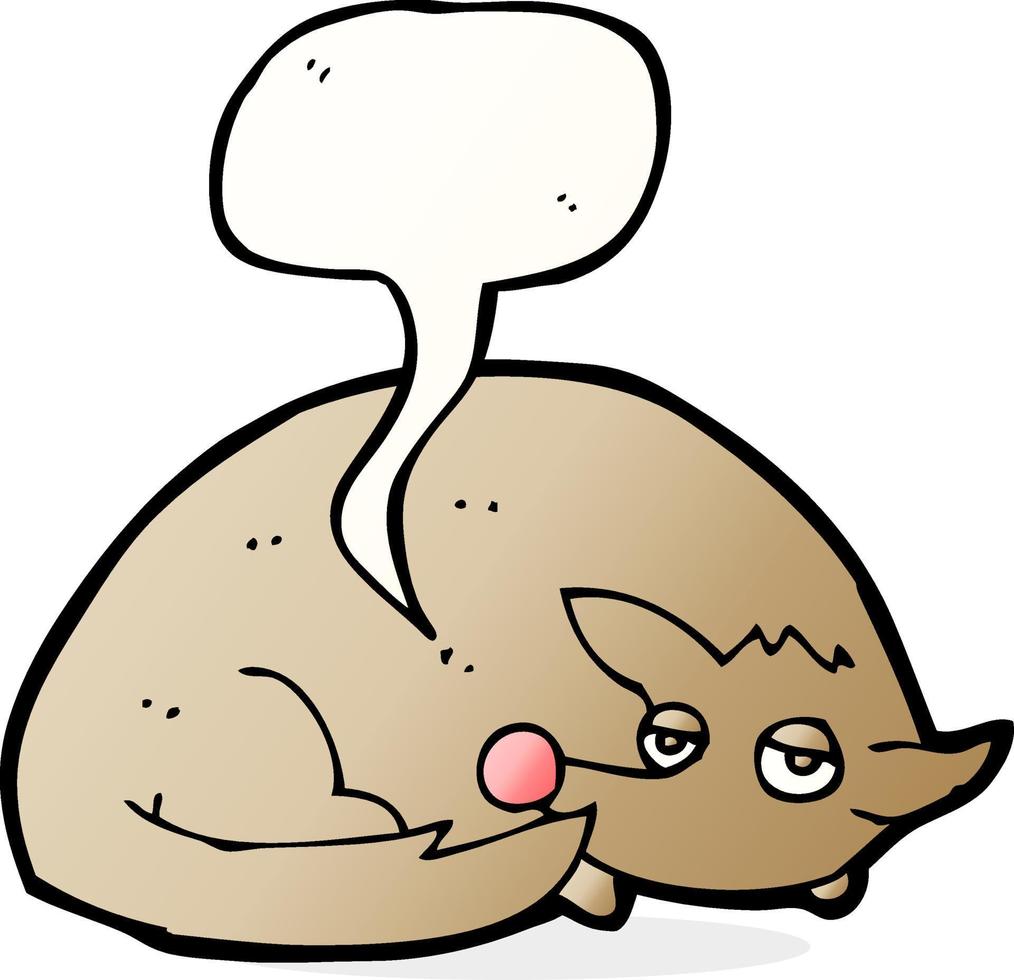 cartoon curled up dog with speech bubble vector