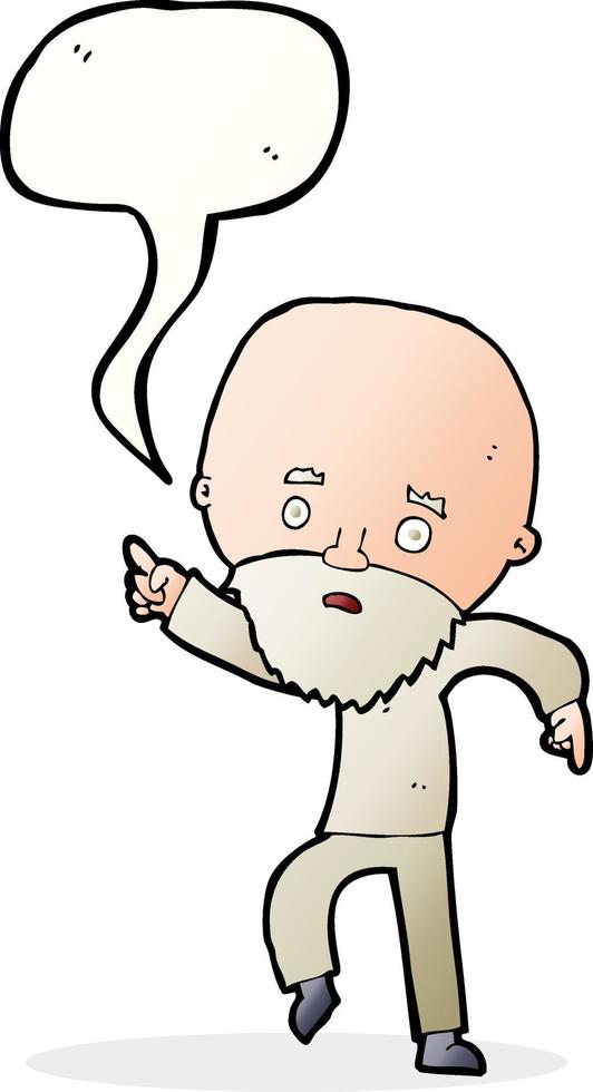 cartoon worried old man pointing with speech bubble vector