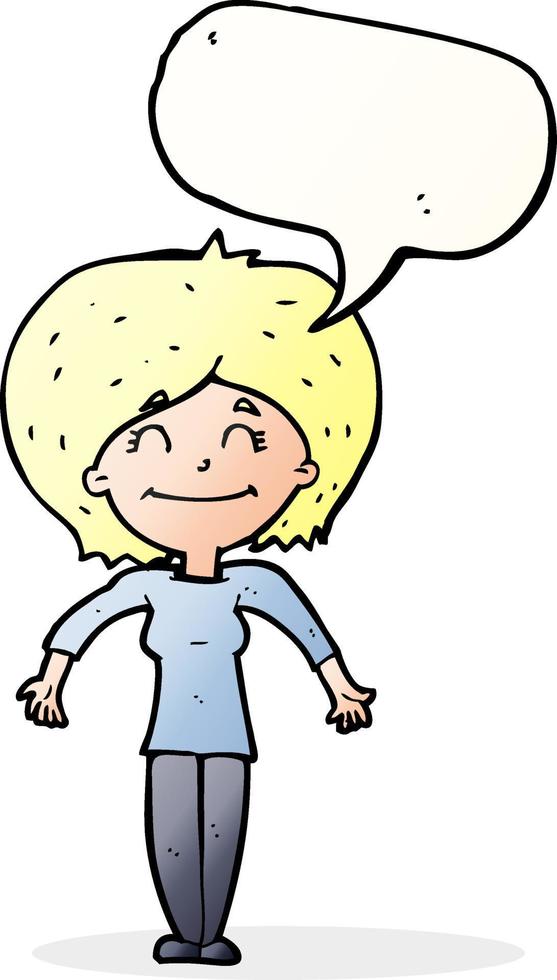 cartoon woman shrugging shoulders with speech bubble vector