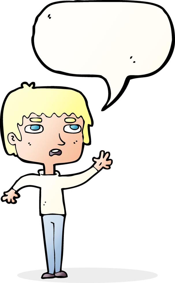 cartoon unhappy boy waving with speech bubble vector