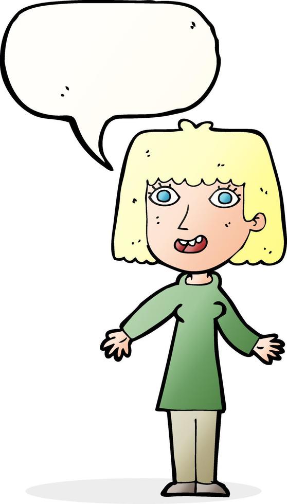 cartoon happy woman with speech bubble vector