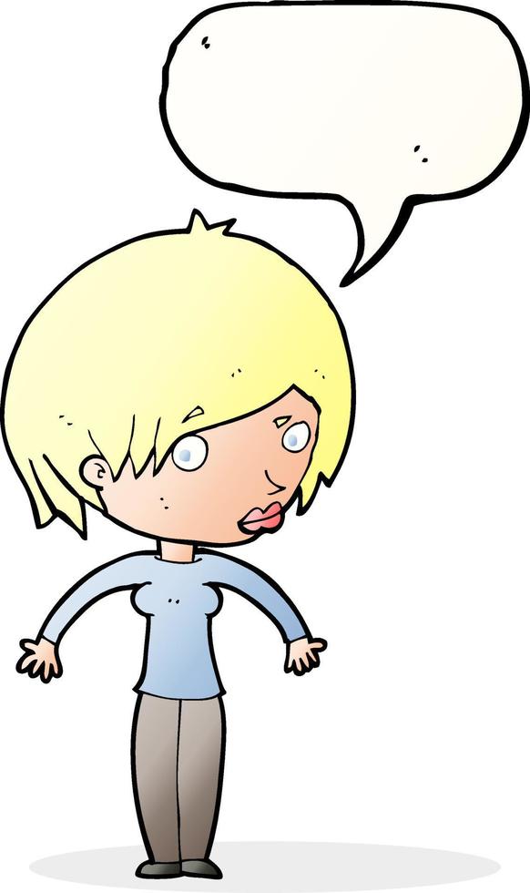 cartoon woman shrugging with speech bubble vector