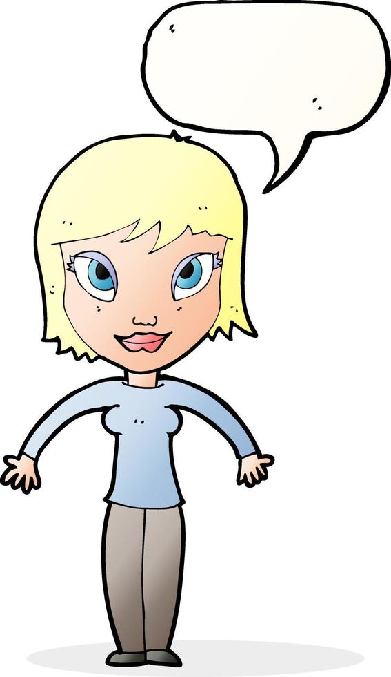 cartoon woman shrugging shoulders with speech bubble vector