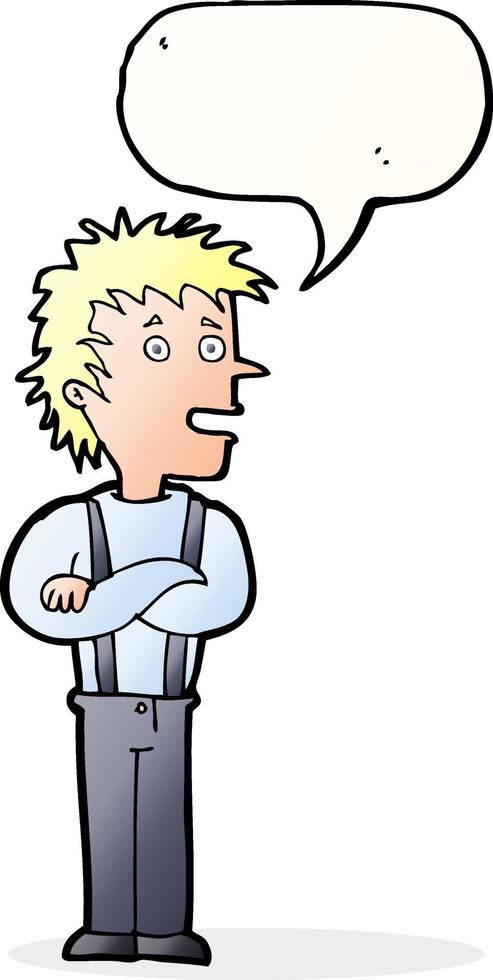 cartoon boy with folded arms with speech bubble vector