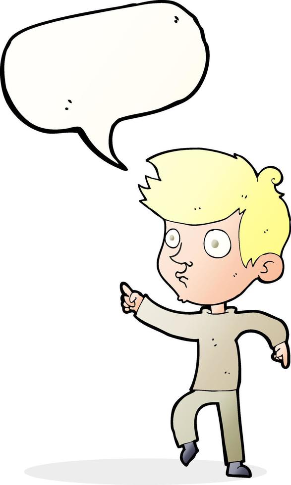 cartoon pointing boy with speech bubble vector