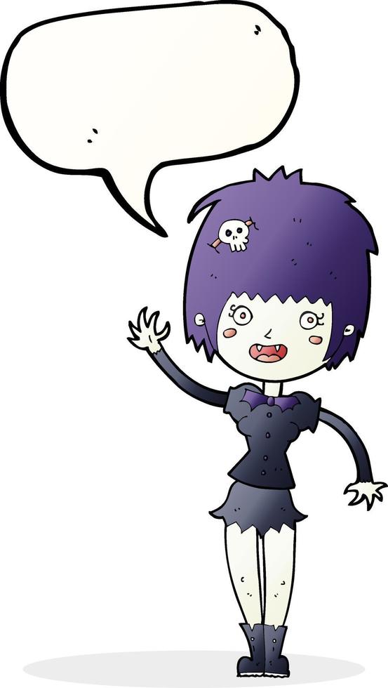 cartoon waving vampire girl with speech bubble vector