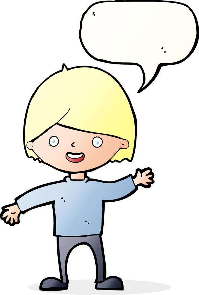 cartoon waving boy with speech bubble vector