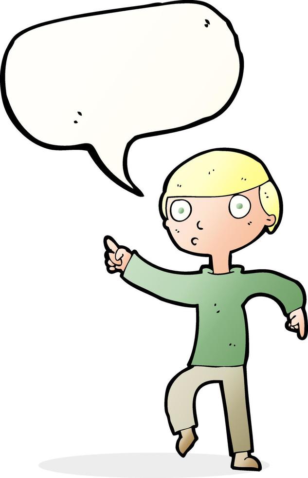 cartoon boy pointing with speech bubble vector