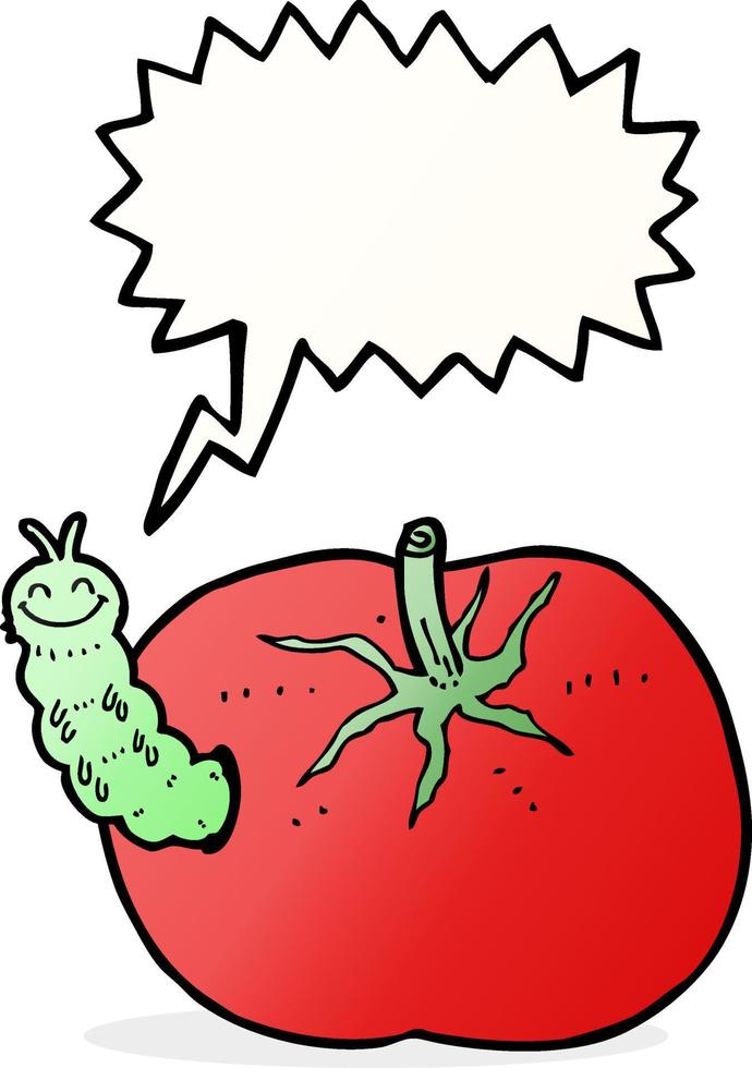 cartoon tomato with bug with speech bubble vector