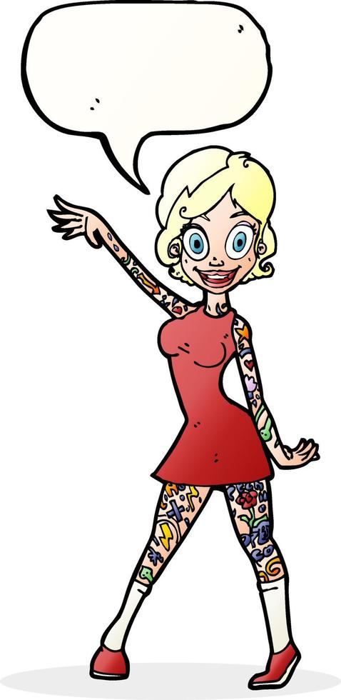 caricatura, mujer, con, tatuajes, con, burbuja del discurso vector